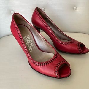 Salvatore Ferragamo Red Peep Toe Heels